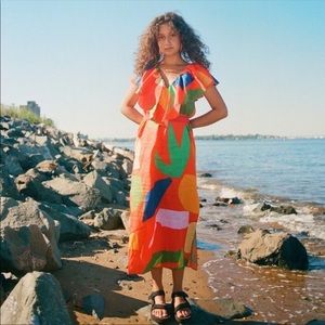 Mara Hoffman | Julietta Orange Goemetric Pullover Swim Midi Dress | NWT | L